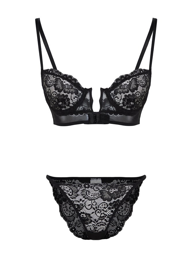 trendyol - Black Lace Underwire Detailed Coverless Underwear Set THMSS24CC00012 - Image 1
