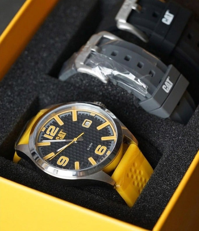CATERPILLAR CAT Set QA.141.27.137 Yellow Silver Rubber Strap - Image 1