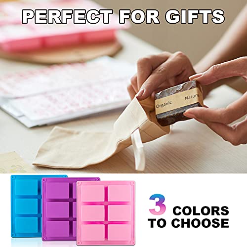 LERYKIN 3 Pack Silicone Soap Molds, 6 Cavities Rectangle Silicone Mold, Great For Homemade Craft Soap Mold, Chocolate, Cake Molds ＆ Ice Cube Tray - Just Pop Out（Pink & Blue & Purple） - Image 5
