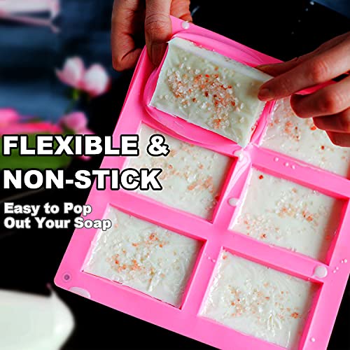 LERYKIN 3 Pack Silicone Soap Molds, 6 Cavities Rectangle Silicone Mold, Great For Homemade Craft Soap Mold, Chocolate, Cake Molds ＆ Ice Cube Tray - Just Pop Out（Pink & Blue & Purple） - Image 3