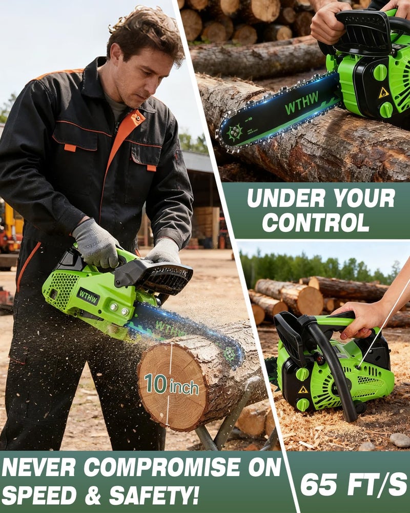 WTHW 25.4CC Top Handle Chainsaw â€“ 12 Inch Gas Powered Arborist Saw for Tree Climbing & Pruning â€“ Lightweight 2-Cycle Engine, Easy Start System & Auto Oiling (26CC â€“ Green) - Image 4