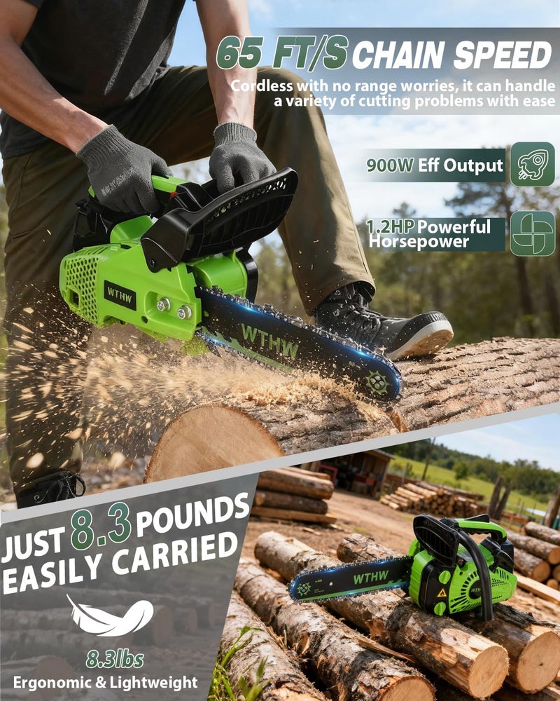 WTHW 25.4CC Top Handle Chainsaw â€“ 12 Inch Gas Powered Arborist Saw for Tree Climbing & Pruning â€“ Lightweight 2-Cycle Engine, Easy Start System & Auto Oiling (26CC â€“ Green) - Image 5