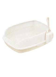 Generic Large Open Cat Litter Box Prevents Spread Spray White/Beige 52 x 40 x 20cm 