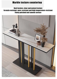 Generic Nordic Modern Simple Light Luxury Rock Slab Console Table Creative Storage Table Living Room Corridor Long Table Inlaid Narrow Gap Marble Long Table 100*80*30cm  - Image 5
