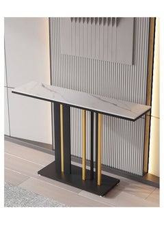 Generic Nordic Modern Simple Light Luxury Rock Slab Console Table Creative Storage Table Living Room Corridor Long Table Inlaid Narrow Gap Marble Long Table 100*80*30cm  - Image 3