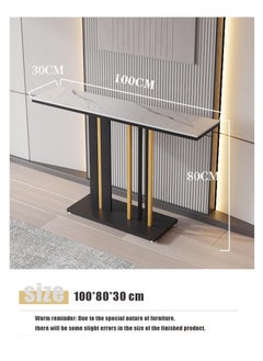 Generic Nordic Modern Simple Light Luxury Rock Slab Console Table Creative Storage Table Living Room Corridor Long Table Inlaid Narrow Gap Marble Long Table 100*80*30cm  - Image 2