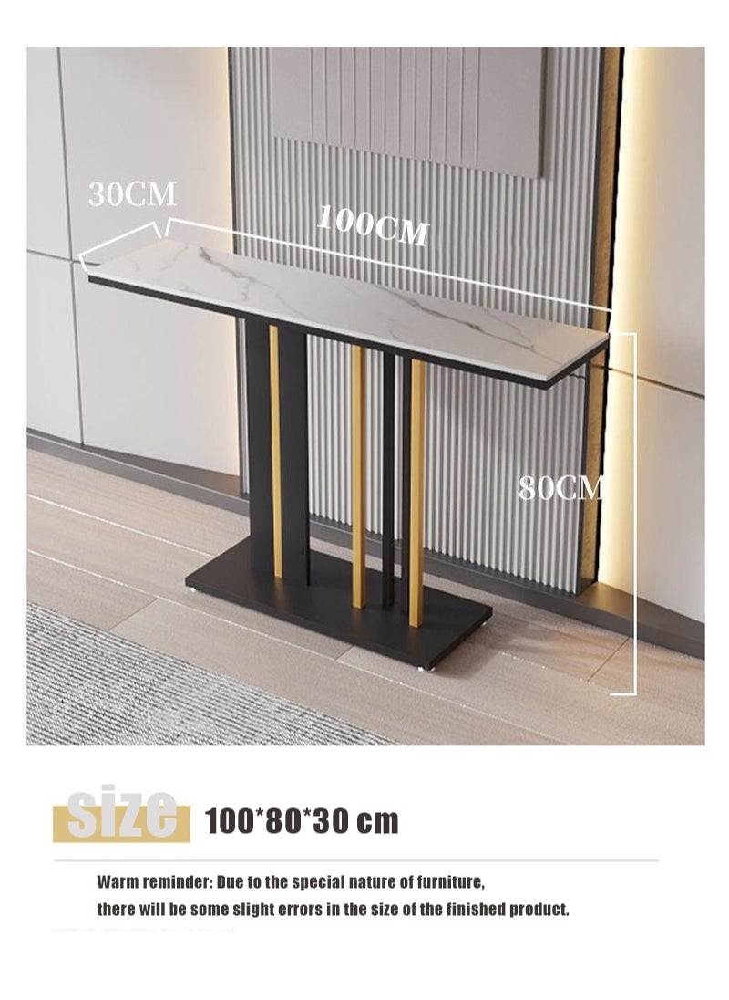 Generic Nordic Modern Simple Light Luxury Rock Slab Console Table Creative Storage Table Living Room Corridor Long Table Inlaid Narrow Gap Marble Long Table 100*80*30cm  - Image 2