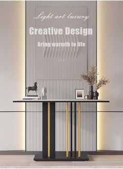 Generic Nordic Modern Simple Light Luxury Rock Slab Console Table Creative Storage Table Living Room Corridor Long Table Inlaid Narrow Gap Marble Long Table 100*80*30cm  - Image 1