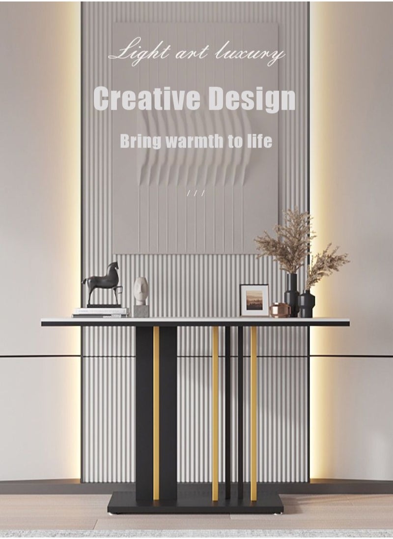 Generic Nordic Modern Simple Light Luxury Rock Slab Console Table Creative Storage Table Living Room Corridor Long Table Inlaid Narrow Gap Marble Long Table 100*80*30cm  - Image 1