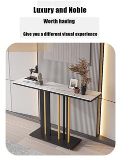 Generic Nordic Modern Simple Light Luxury Rock Slab Console Table Creative Storage Table Living Room Corridor Long Table Inlaid Narrow Gap Marble Long Table 100*80*30cm  - Image 4