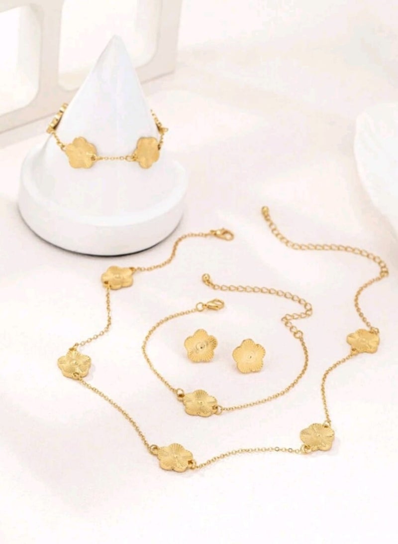 Shein 5 Pcs/Set Elegant Minimalist Fashion Geometric Clover Flower Necklace Bracelet Earrings Jewelry Set - Image 2