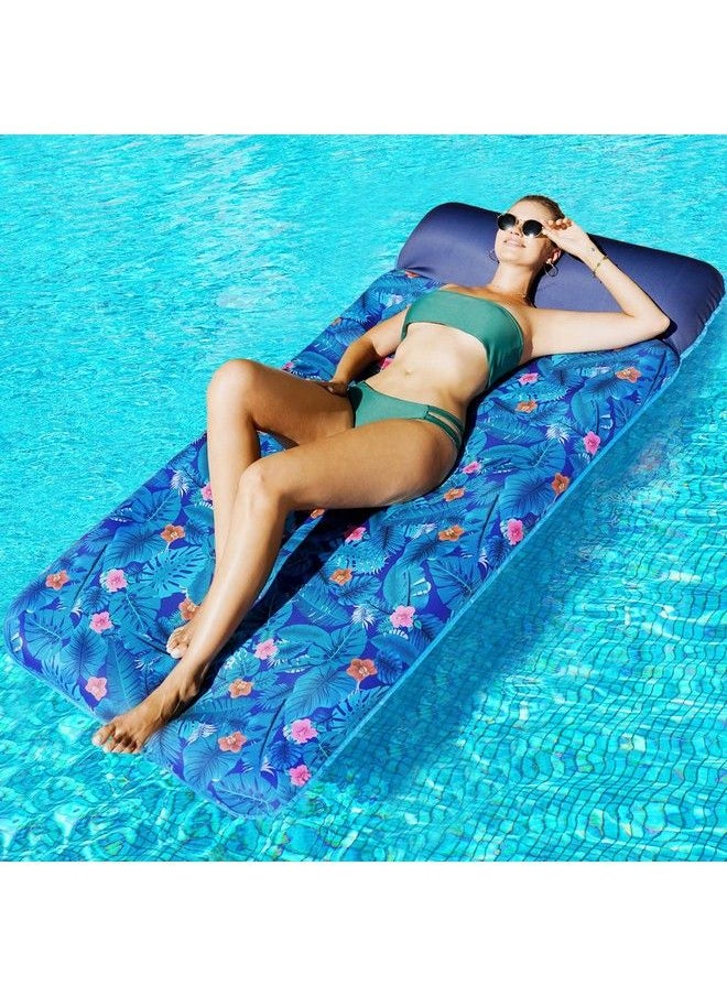 FindUWill - Oversized Pool Floats 72" X 37" Extra Large Fabriccovered Pool Float Raft For Adults Inflatable Pool Lounger With Headrest Ultracomfort Cooling Pool Floaties Mat (Xl Monstera Blue) - Image 1