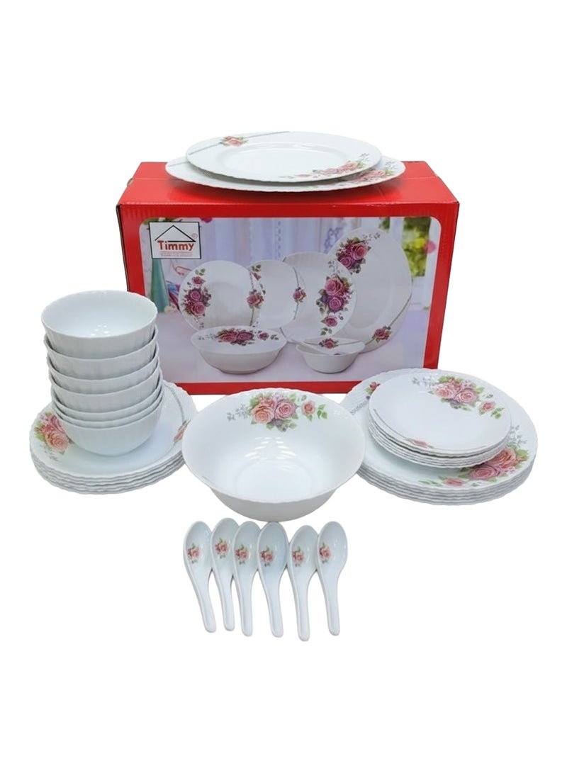 Timmy 25-Piece Opal Glass Dinner Set – Premium Floral Crockery Serving Set, Lightweight & Strong Table Collection – Decorative Dinnerware for Hosting, Parties, Events & Elegant Everyday Dining