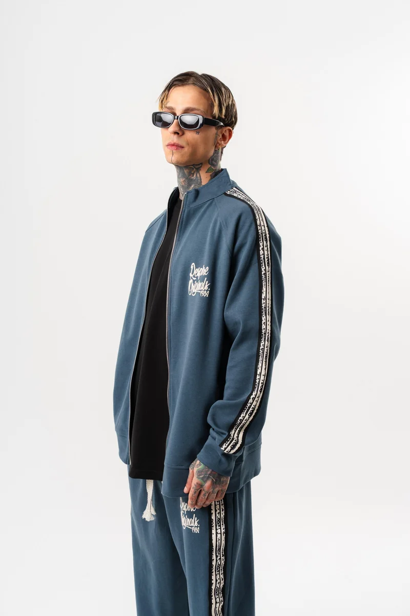 RESPIRE Men's Splash Striped Stand Collar Doubleface Zip Oversize Sweatshirt Petrol