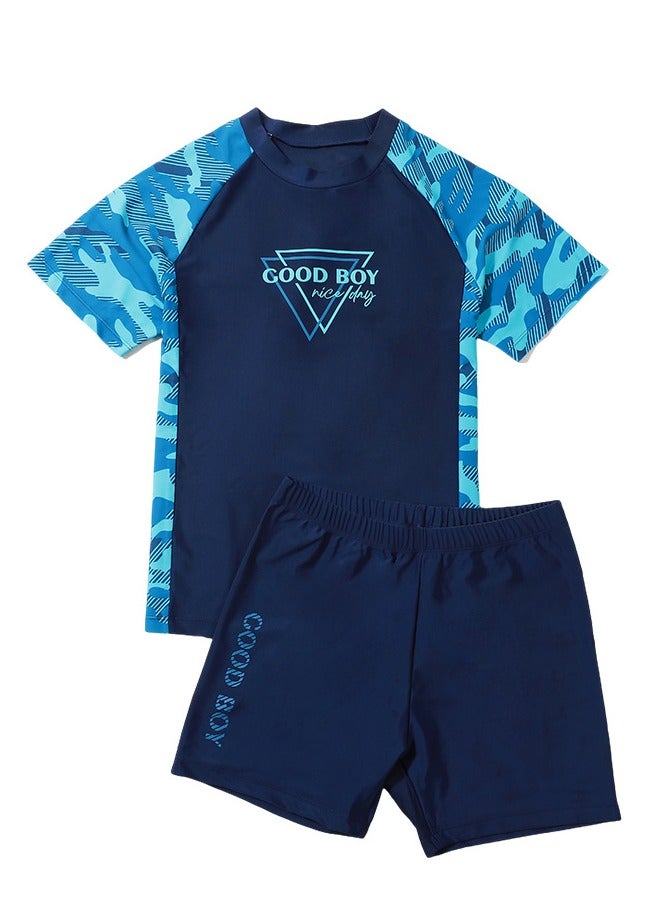 Loquat Boys Camouflage Swimsuits Set Short Sleeve Swim Shirts With Trunks 2 Piece Quick Dry Swim Set - Image 1