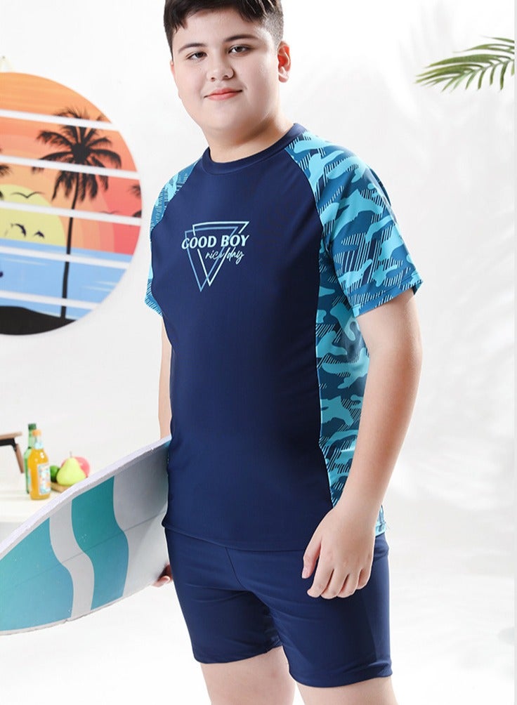 Loquat Boys Camouflage Swimsuits Set Short Sleeve Swim Shirts With Trunks 2 Piece Quick Dry Swim Set - Image 2