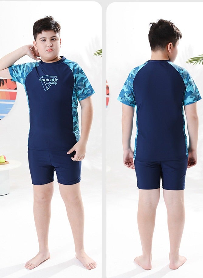 Loquat Boys Camouflage Swimsuits Set Short Sleeve Swim Shirts With Trunks 2 Piece Quick Dry Swim Set - Image 3