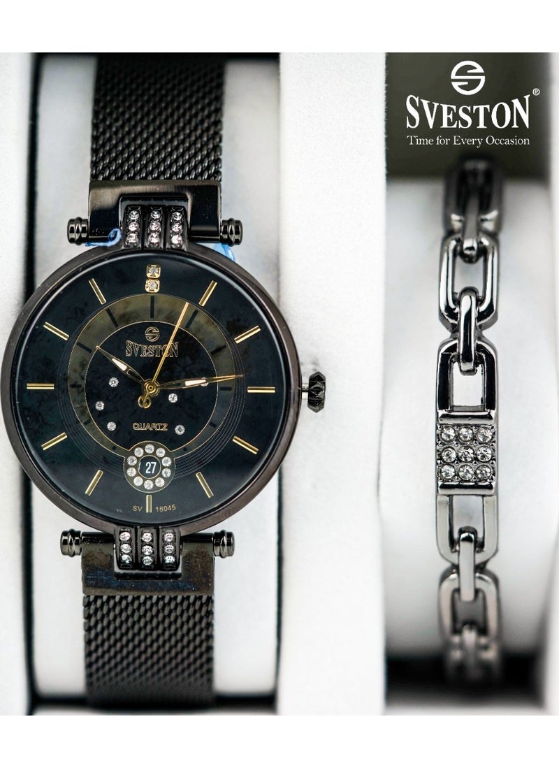 Sveston - Sveston Womens Black Stainless Steel Set Watch SV 18405 - Image 1