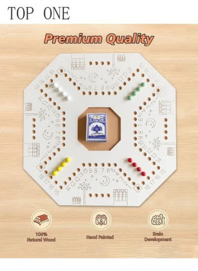 TOPONE Jackaroo Board Game,Ludo Board Game,Jackaroo Joker Board Game,Double Sided Wooden Board Game for 4 and 6 Players with Carrier Bag,24 Marbles and Cards,40 cm x 40cm Size,Jackaroo Game Family Game Marble Game - Image 4