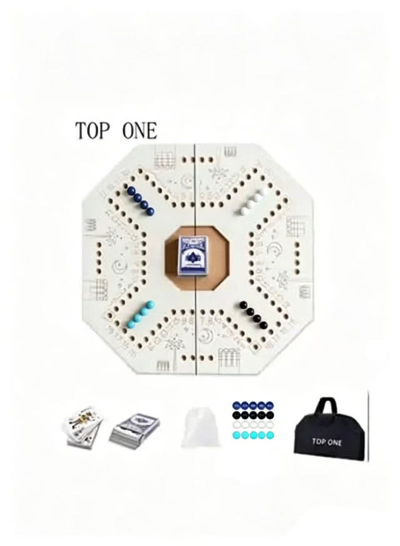 TOPONE Jackaroo Board Game,Ludo Board Game,Jackaroo Joker Board Game,Double Sided Wooden Board Game for 4 and 6 Players with Carrier Bag,24 Marbles and Cards,40 cm x 40cm Size,Jackaroo Game Family Game Marble Game - Image 1