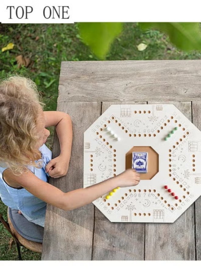 TOPONE Jackaroo Board Game,Ludo Board Game,Jackaroo Joker Board Game,Double Sided Wooden Board Game for 4 and 6 Players with Carrier Bag,24 Marbles and Cards,40 cm x 40cm Size,Jackaroo Game Family Game Marble Game - Image 3