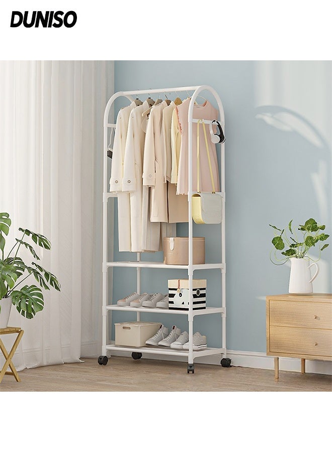 DUNISO 2-in 1 Garment Rack with Wheel and Side Hooks,Clothing Storage  Organizer with Bottom Storage,Multi-Functional Coat Rack Storage for Bedroom Laundry ,Small Place ,Entryway （White） - Image 1