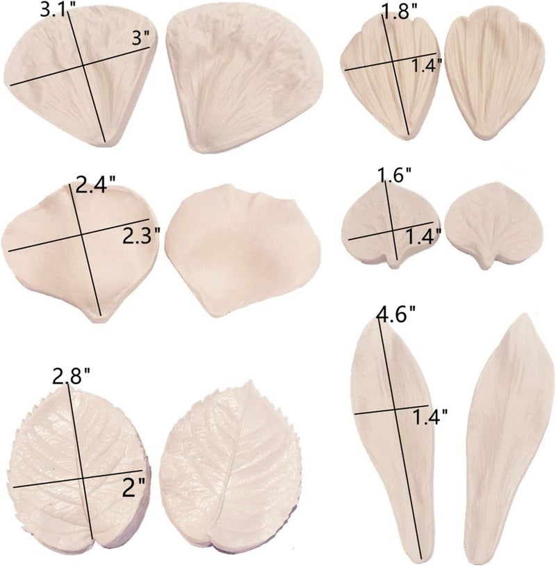 kulepin 6set Gum Paste Flowers Mold,Fondant Silicone Veining Mold,Sugarcraft Flower Making Tools for Peony Rose Lily Daisy Hydrangea Flower and Leaves Fondant Cake Decorating - Image 5