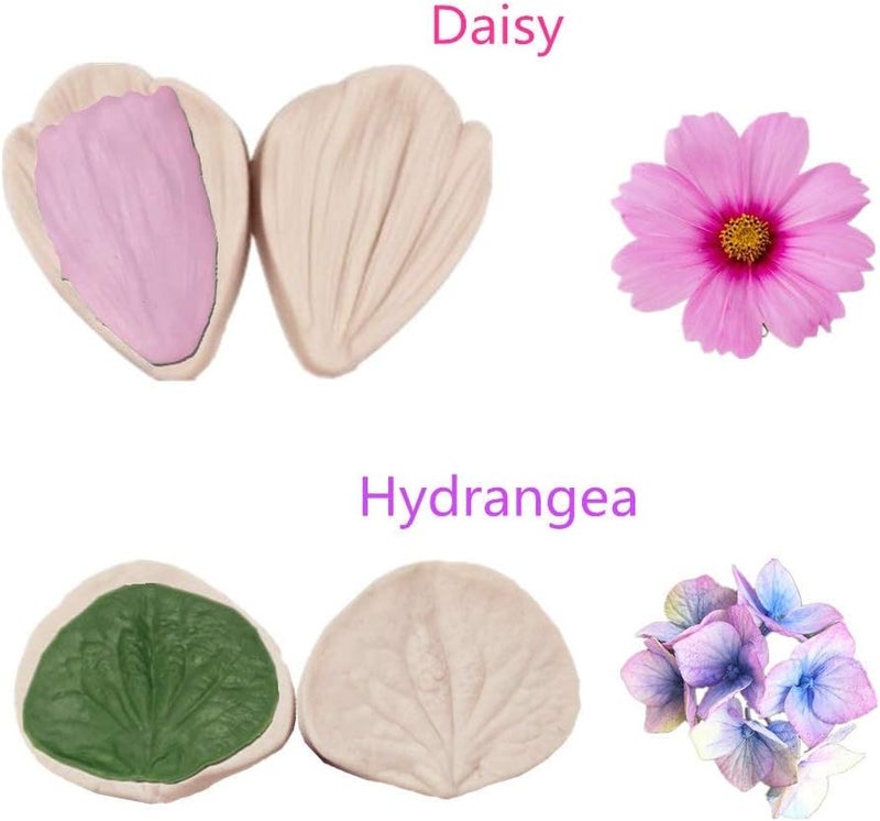 kulepin 6set Gum Paste Flowers Mold,Fondant Silicone Veining Mold,Sugarcraft Flower Making Tools for Peony Rose Lily Daisy Hydrangea Flower and Leaves Fondant Cake Decorating - Image 3