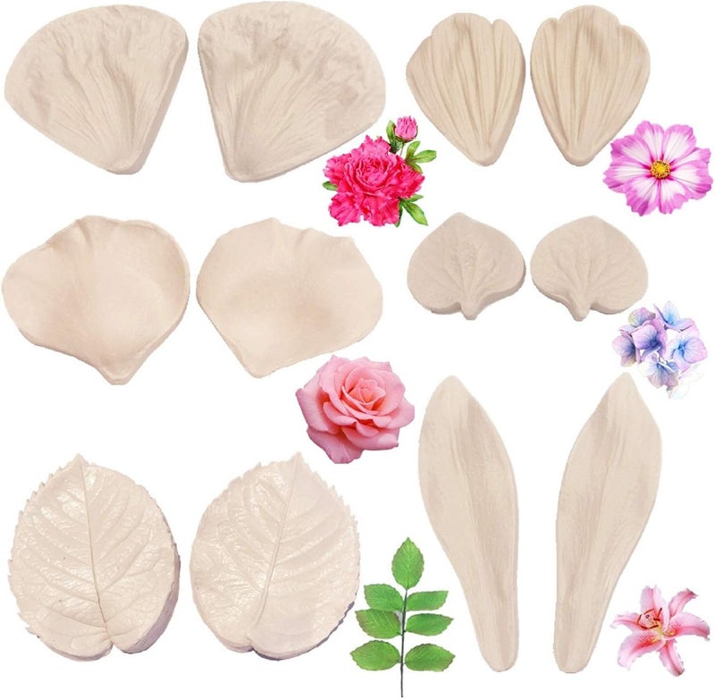 kulepin 6set Gum Paste Flowers Mold,Fondant Silicone Veining Mold,Sugarcraft Flower Making Tools for Peony Rose Lily Daisy Hydrangea Flower and Leaves Fondant Cake Decorating - Image 1