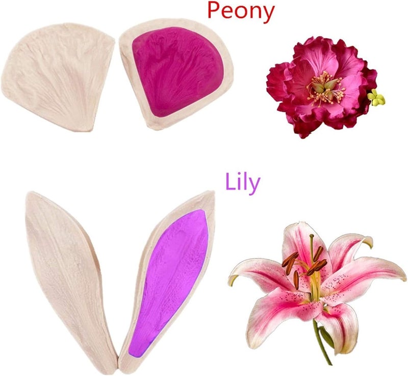kulepin 6set Gum Paste Flowers Mold,Fondant Silicone Veining Mold,Sugarcraft Flower Making Tools for Peony Rose Lily Daisy Hydrangea Flower and Leaves Fondant Cake Decorating - Image 2