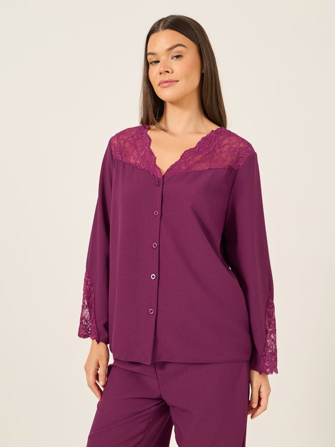 ستايلي طقم بيجامة وقميص بأزرار وإدخالات دانتيل ستايلي - Image 2