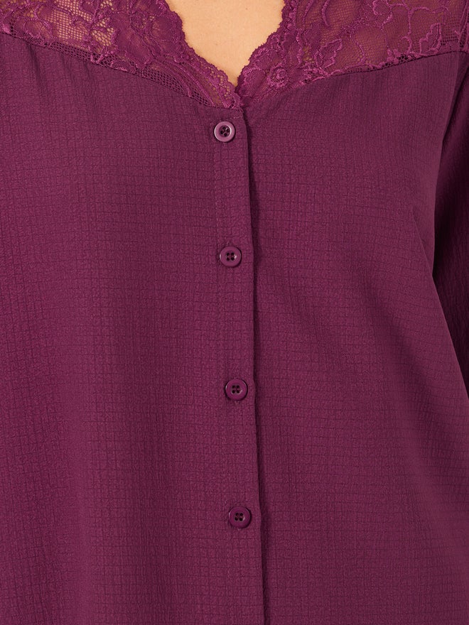 ستايلي طقم بيجامة وقميص بأزرار وإدخالات دانتيل ستايلي - Image 3