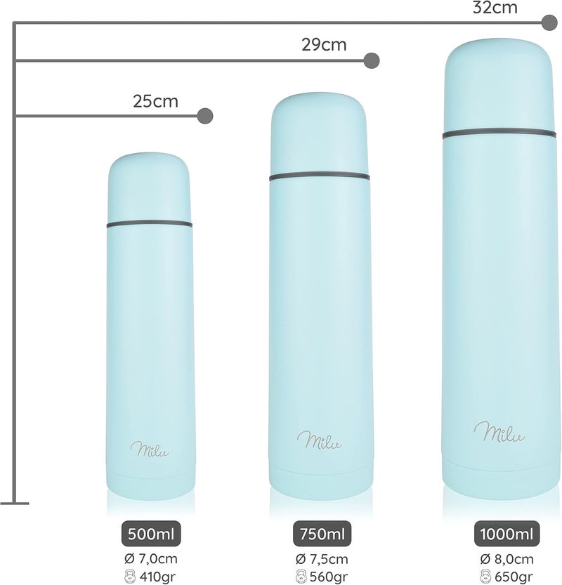 Thermos Flask, Thermos Flask, 1 L, 750 ml, 500 ml, Insulated Stainless Steel Drinking Bottle, 100% Leak-Proof, Double Wall Insulation (Baby Blue, 1000 ml) - Image 4