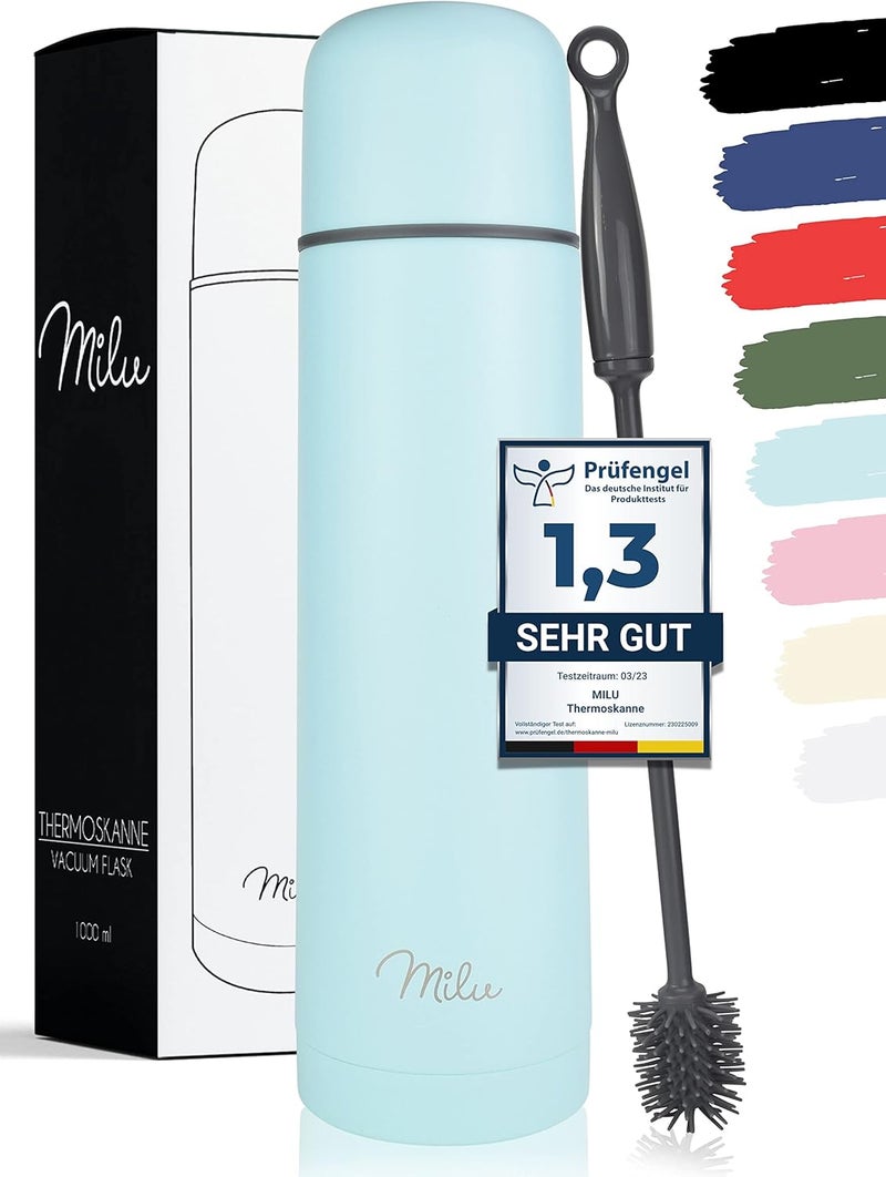 Thermos Flask, Thermos Flask, 1 L, 750 ml, 500 ml, Insulated Stainless Steel Drinking Bottle, 100% Leak-Proof, Double Wall Insulation (Baby Blue, 1000 ml) - Image 1