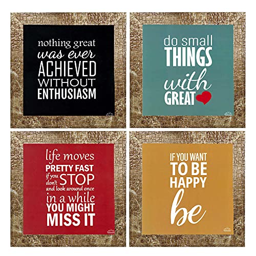 Indianara Set of 4 Motivational Office Decor Framed Wall Hanging Laminated Paintings Matt Art Prints 9.5 inch x 9.5 inch each without Glass (1429MBR) - Image 1