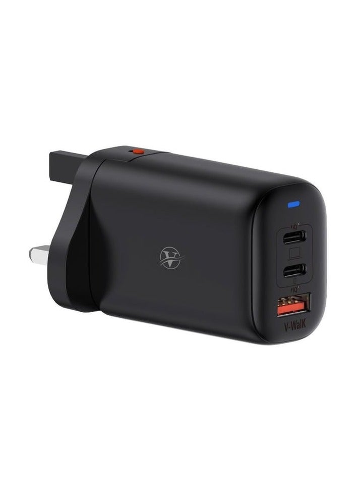 V-Walk 65W GaN Triple Port USB C Charger - Dual USB-C PD (45W+20W) & USB-A 20W Fast Charging Wall Adapter - Compatible with iPhone, Galaxy, Pixel, Samsung, Huawei, iPad, AirPods, Tablets & More  - Image 1