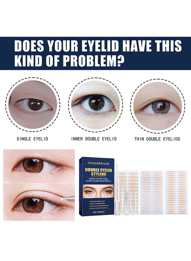 West&Month - Eyelid Tape for Hooded Eyes Invisible, 480pcs Eyelid Lifter Strips, Waterproof Double Eyelid Strips,Instant Eyelid Lift for Heavy Saggy, Uneven,Hooded, Mono-eyelids, with Fork Rods and Tweezers - Image 1