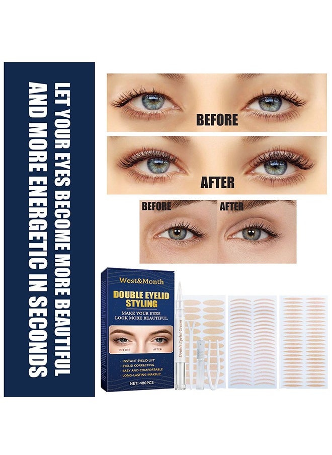 West&Month - Eyelid Tape for Hooded Eyes Invisible, 480pcs Eyelid Lifter Strips, Waterproof Double Eyelid Strips,Instant Eyelid Lift for Heavy Saggy, Uneven,Hooded, Mono-eyelids, with Fork Rods and Tweezers - Image 1