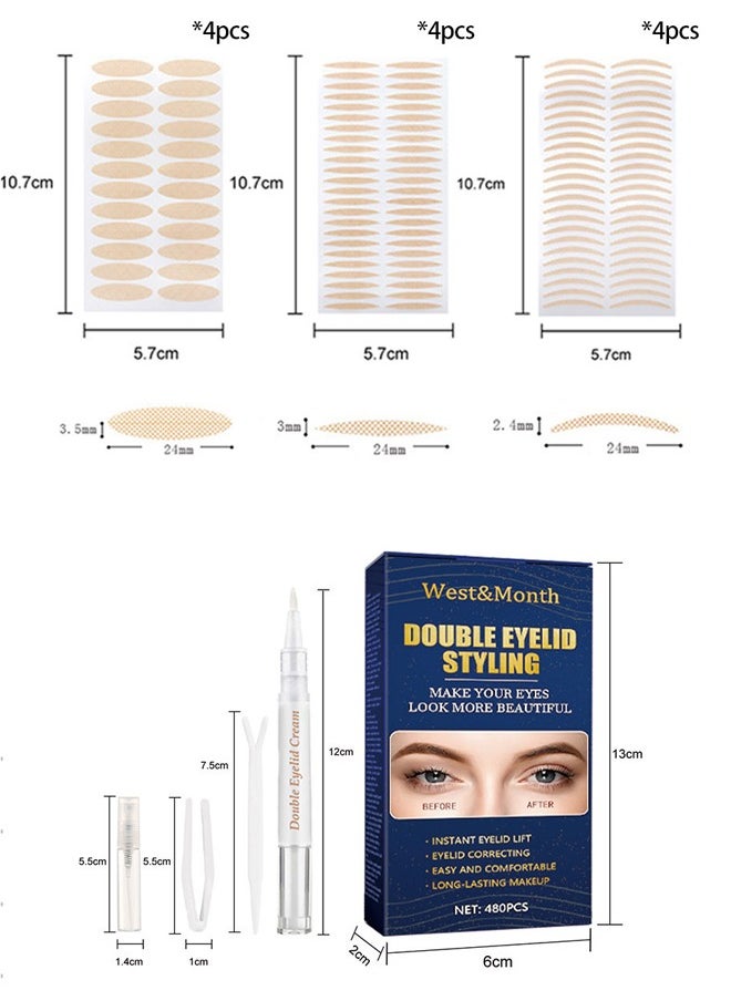 West&Month - Eyelid Tape for Hooded Eyes Invisible, 480pcs Eyelid Lifter Strips, Waterproof Double Eyelid Strips,Instant Eyelid Lift for Heavy Saggy, Uneven,Hooded, Mono-eyelids, with Fork Rods and Tweezers - Image 1