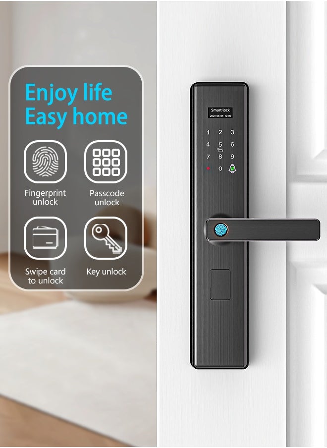 الينك - قفل ذكي، قفل باب ببصمة الإصبع، قفل باب WiFi مع نقر 6068، التحكم في تطبيق Tuya، اللون رمادي، موديل S05grey - Image 1