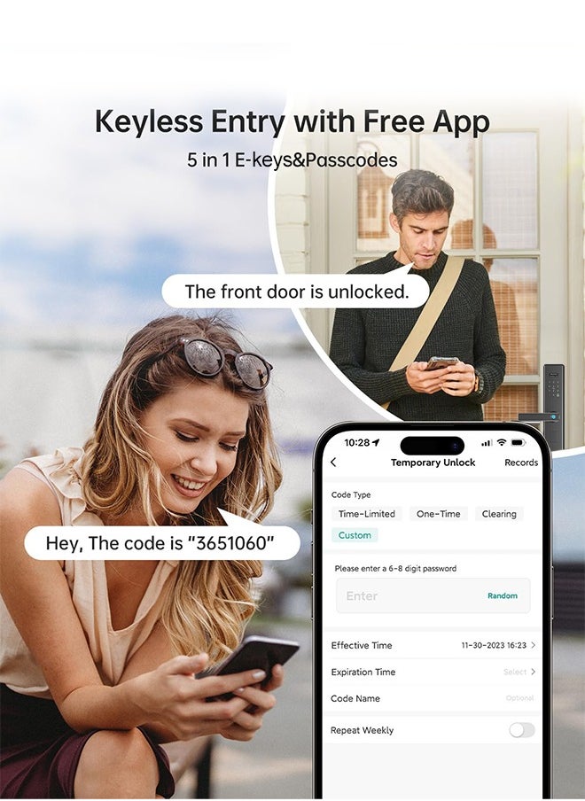 الينك - قفل ذكي، قفل باب ببصمة الإصبع، قفل باب WiFi مع نقر 6068، التحكم في تطبيق Tuya، اللون رمادي، موديل S05grey - Image 1
