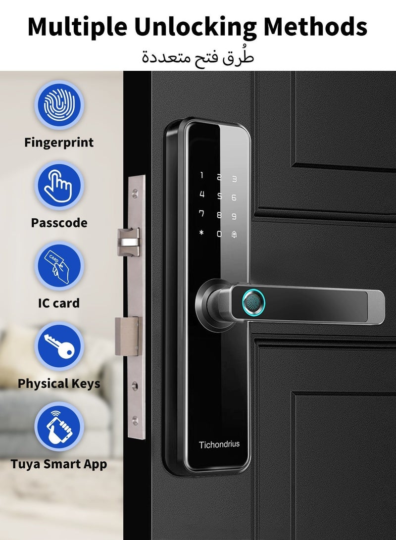 Tichondrius WiFi Smart Door Lock with 4585 Mortise – 5-in-1 Unlocking: Fingerprint, Passcode, 7*Cards, Tuyawifi App, Mechanical Key – Remote Access & Real-Time Monitoring - Image 2