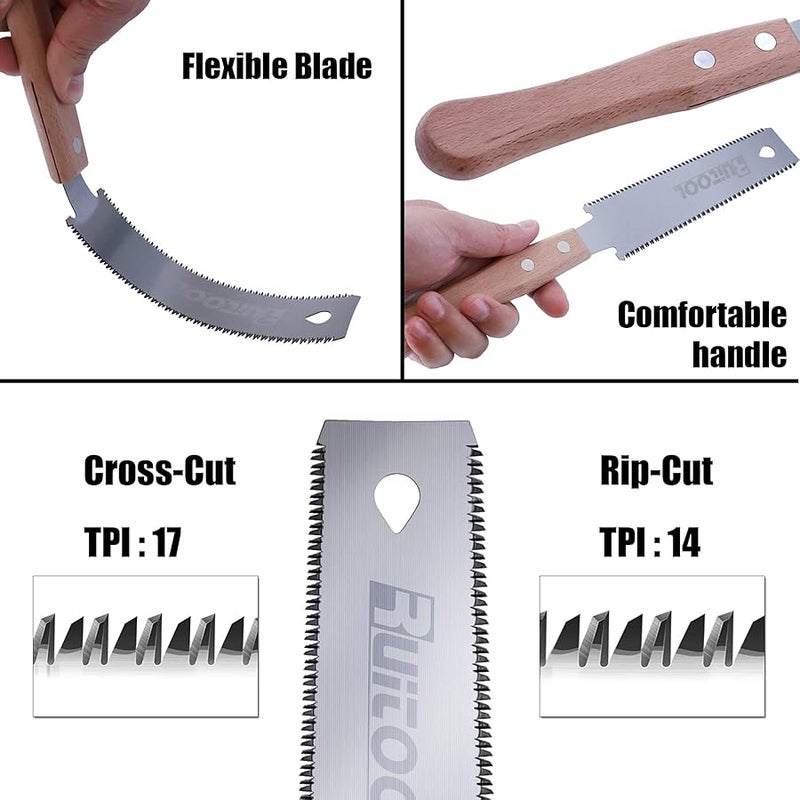 RUITOOL Japanese Hand Saw 6 Inch Double Edge Sided Pull Saw Ryoba SK5 Flexible Blade 14/17 TPI Flush Cut Beech Handle Wood Saw for Woodworking Tools - Image 2