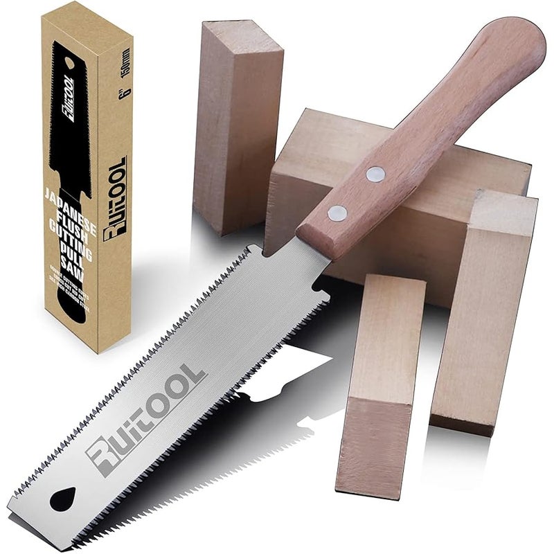 RUITOOL Japanese Hand Saw 6 Inch Double Edge Sided Pull Saw Ryoba SK5 Flexible Blade 14/17 TPI Flush Cut Beech Handle Wood Saw for Woodworking Tools - Image 1