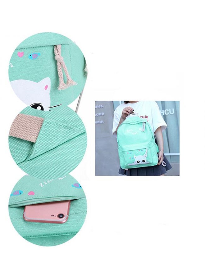 طقم حقائب ظهر مستوحى من قطة هاراجوكو اليابانية للطلاب يتكون من 4 قطع باللون الأخضر والأبيض - Image 4