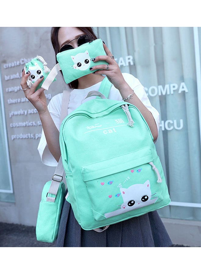 طقم حقائب ظهر مستوحى من قطة هاراجوكو اليابانية للطلاب يتكون من 4 قطع باللون الأخضر والأبيض - Image 5
