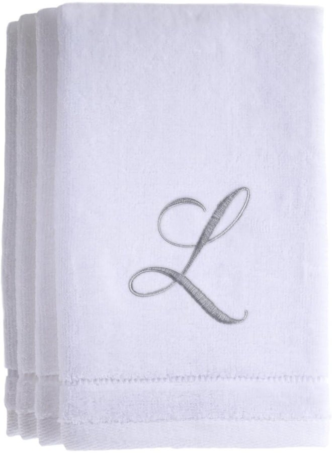Creative Scents Monogrammed Towels Fingertip, Personalized Gift, 11 x 18 Inches - Set of 4- Silver Embroidered Towel - Extra Absorbent 100% Cotton- Soft Velour Finish - For Bathroom/ Kitchen/ Spa- Initial L (White) - Image 4