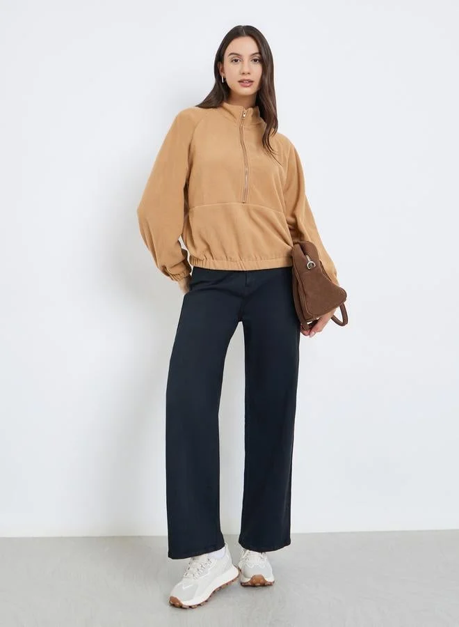 تايك تو سويت شيرت فليس بلون برونزي بحافة مطاطية