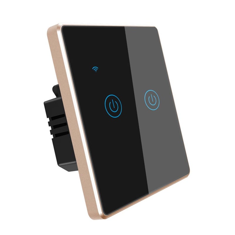 Tichondrius WiFi Smart Wall Light Switch, Metal Border Touch Switches, Glass Panel, No Neutral Wire Required, Remote Control Smart Life/Tuya App, Work with Alexa, Google Home (Black Gold, 2 Gang) - Image 1