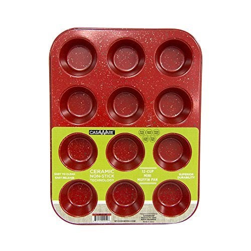 CasaWare Mini Muffin Pan 12 Cup Ceramic Coated NonStick Red Granite